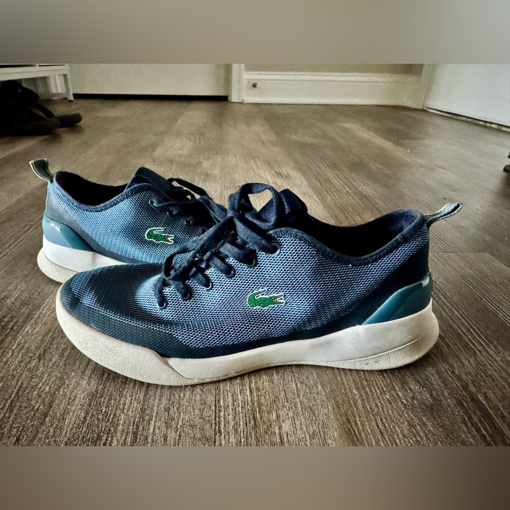 Lacoste Navy and Green Mesh Low-Top Sneakers